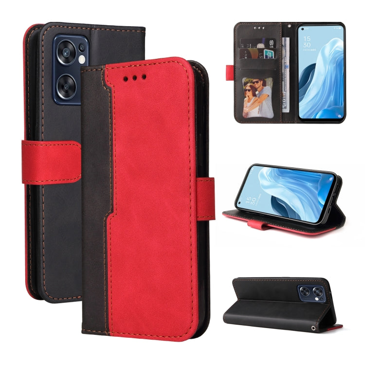 For OPPO Reno7 SE 5G Stitching-Color Flip Leather Phone Case