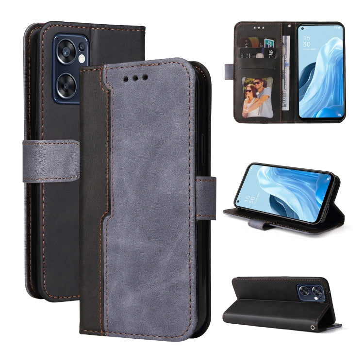 For OPPO Reno7 SE 5G Stitching-Color Flip Leather Phone Case