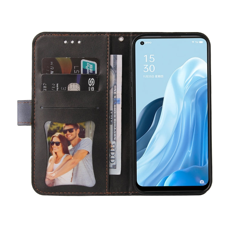 For OPPO Reno7 SE 5G Stitching-Color Flip Leather Phone Case