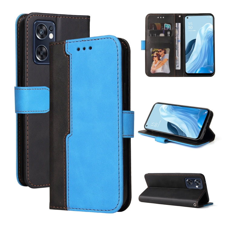 For OPPO Reno7 SE 5G Stitching-Color Flip Leather Phone Case