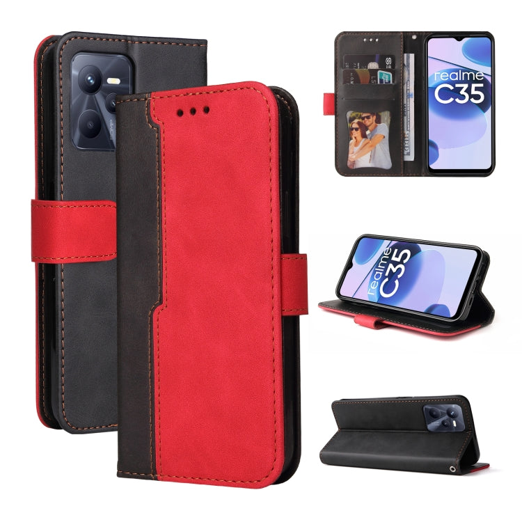 For OPPO Realme C35 Stitching-Color Flip Leather Phone Case