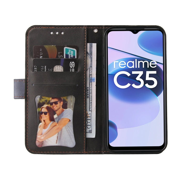 For OPPO Realme C35 Stitching-Color Flip Leather Phone Case