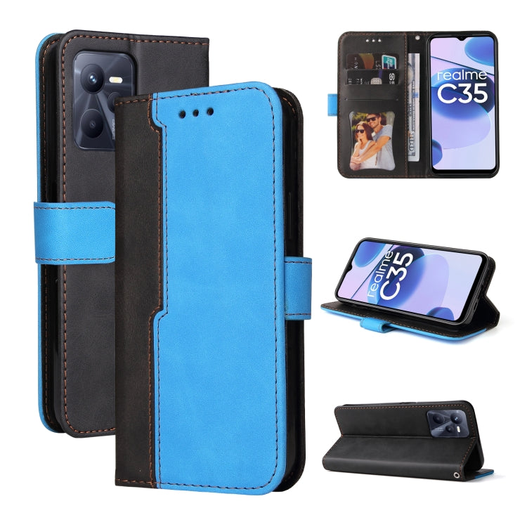 For OPPO Realme C35 Stitching-Color Flip Leather Phone Case