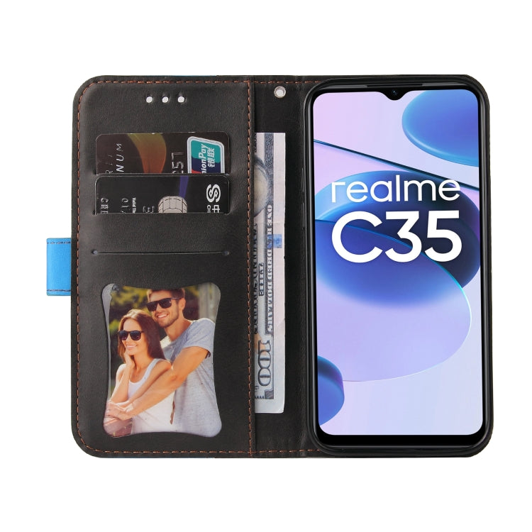 For OPPO Realme C35 Stitching-Color Flip Leather Phone Case