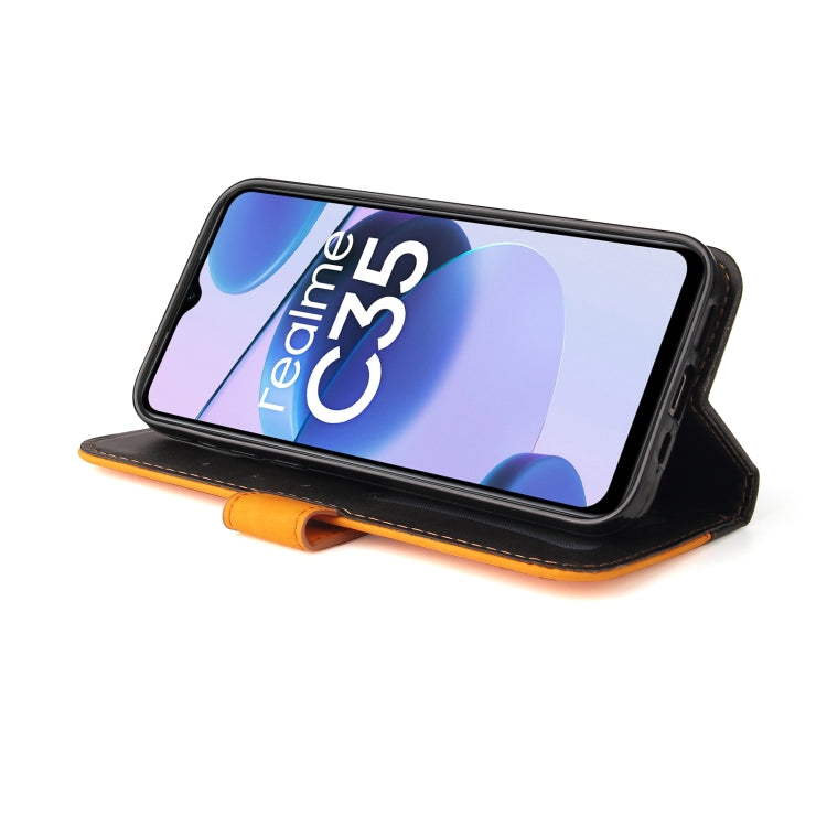 For OPPO Realme C35 Stitching-Color Flip Leather Phone Case