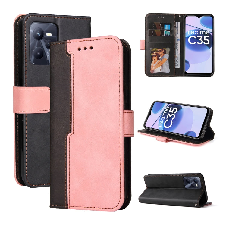 For OPPO Realme C35 Stitching-Color Flip Leather Phone Case