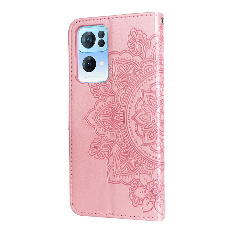For OPPO Reno7 Pro 5G 7-petal Flowers Embossed Flip Leather Phone Case