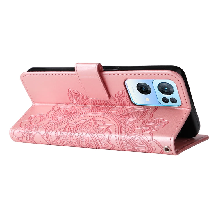 For OPPO Reno7 Pro 5G 7-petal Flowers Embossed Flip Leather Phone Case
