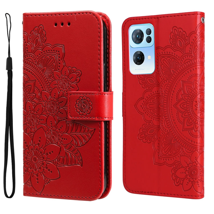 For OPPO Reno7 Pro 5G 7-petal Flowers Embossed Flip Leather Phone Case