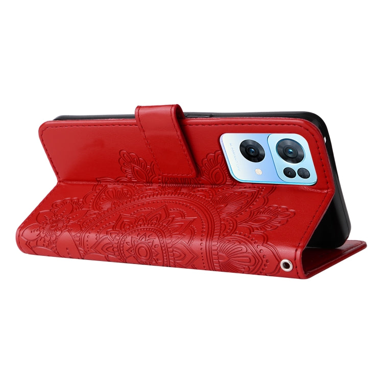 For OPPO Reno7 Pro 5G 7-petal Flowers Embossed Flip Leather Phone Case