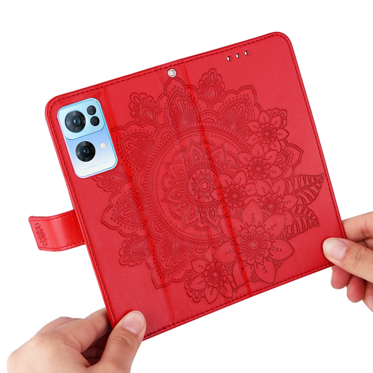 For OPPO Reno7 Pro 5G 7-petal Flowers Embossed Flip Leather Phone Case
