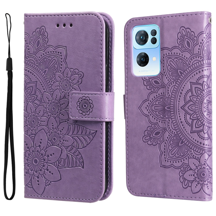 For OPPO Reno7 Pro 5G 7-petal Flowers Embossed Flip Leather Phone Case