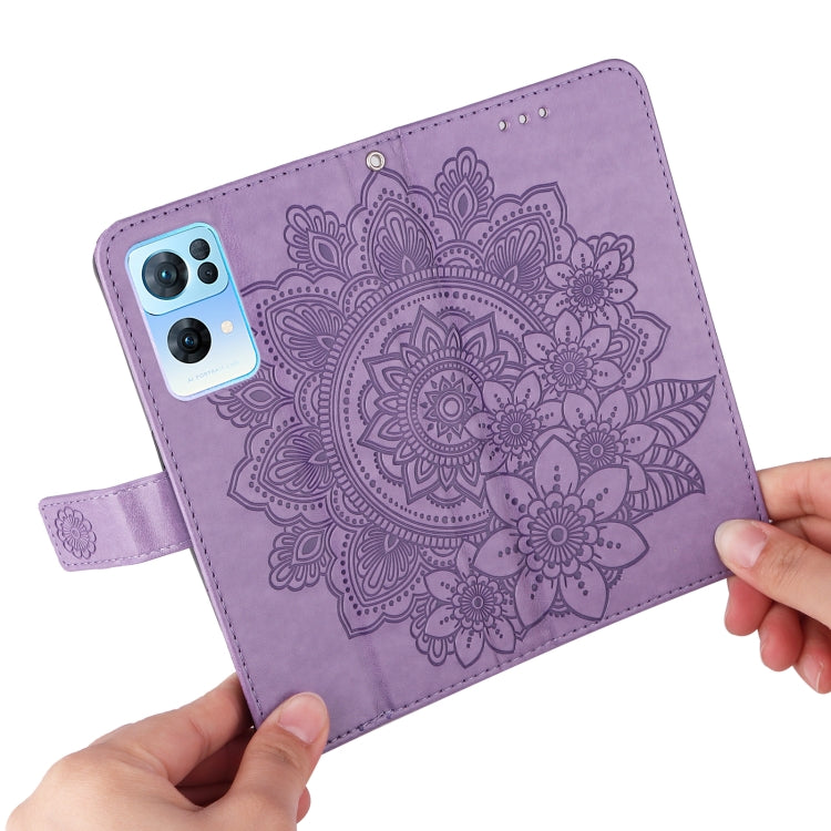 For OPPO Reno7 Pro 5G 7-petal Flowers Embossed Flip Leather Phone Case