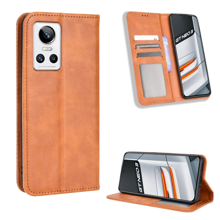For OPPO Realme GT Neo3 Magnetic Buckle Retro Texture Leather Phone Case
