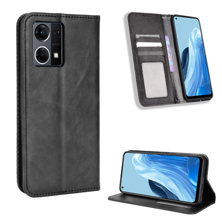 For OPPO Reno7 4G / F21 Pro Magnetic Buckle Retro Texture Leather Phone Case
