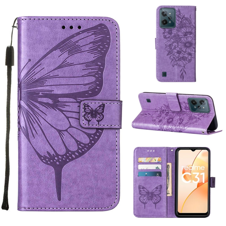 For OPPO Realme C31 4G Embossed Butterfly Leather Phone Case