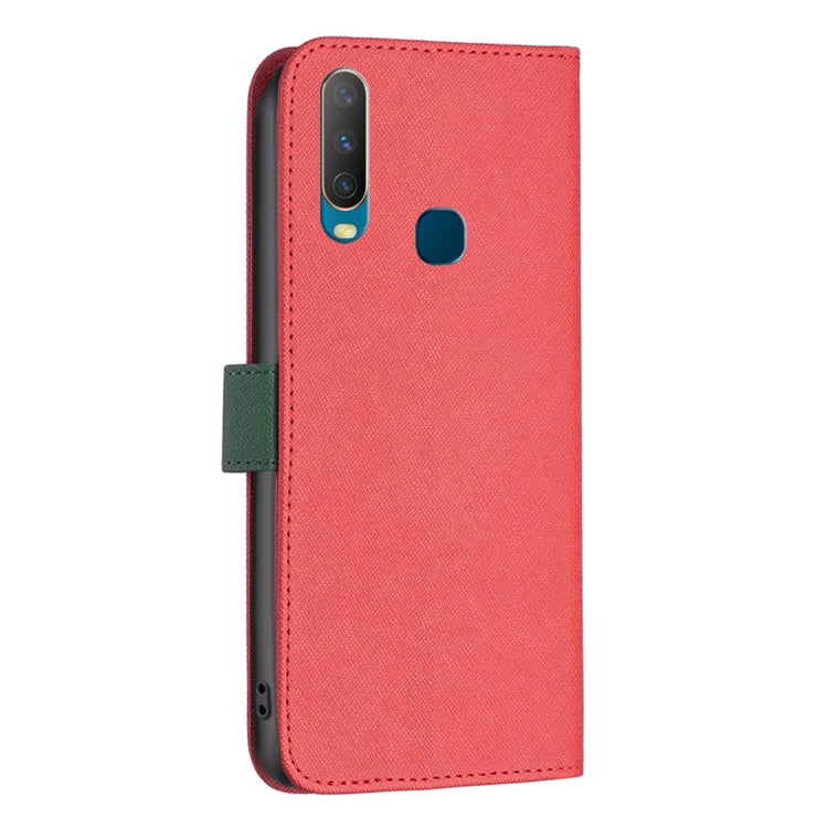 For vivo Y11 / Y15 / Y12 / Y17 BF13 Color Matching Cross Texture Leather Phone Case