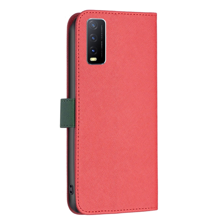 For vivo Y20 BF13 Color Matching Cross Texture Leather Phone Case