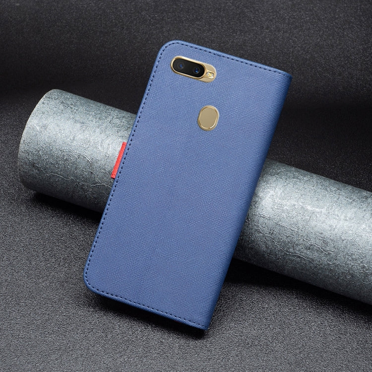 For OPPO A7 BF13 Color Matching Cross Texture Leather Phone Case