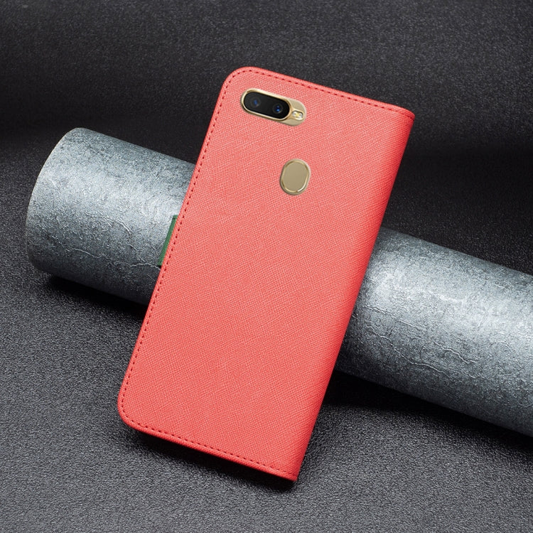 For OPPO A7 BF13 Color Matching Cross Texture Leather Phone Case