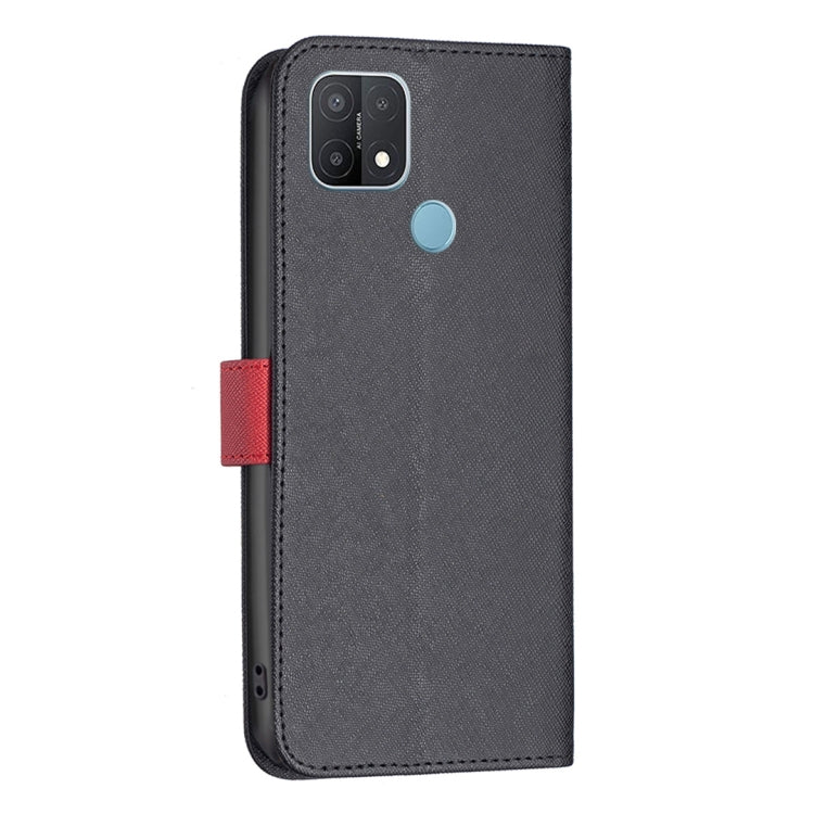 For OPPO A15 BF13 Color Matching Cross Texture Leather Phone Case