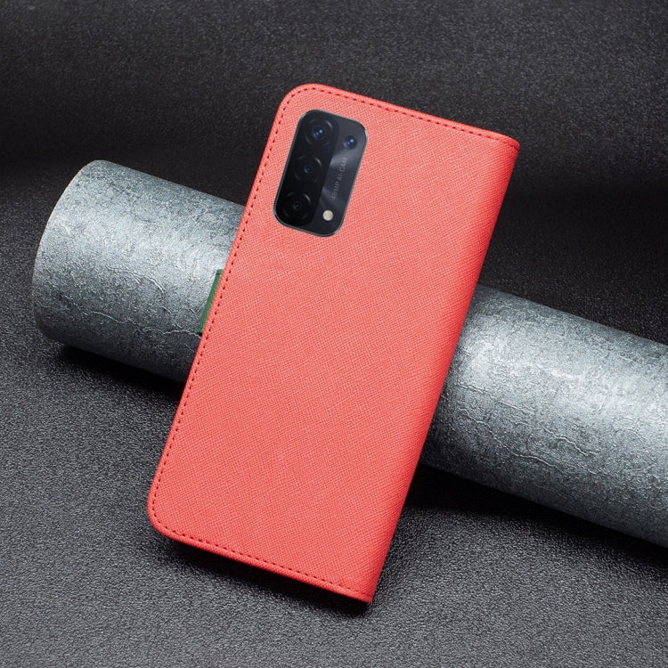 For OPPO A74 5G / A93 5G / A54 5G BF13 Color Matching Cross Texture Leather Phone Case