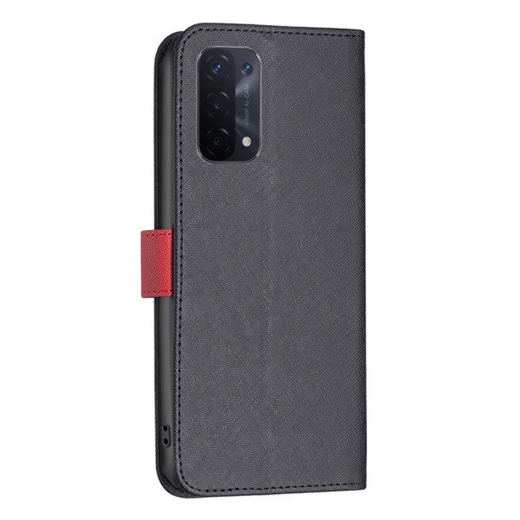 For OPPO A74 5G / A93 5G / A54 5G BF13 Color Matching Cross Texture Leather Phone Case