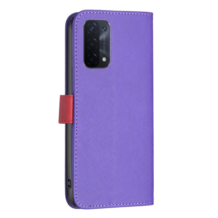 For OPPO A74 5G / A93 5G / A54 5G BF13 Color Matching Cross Texture Leather Phone Case