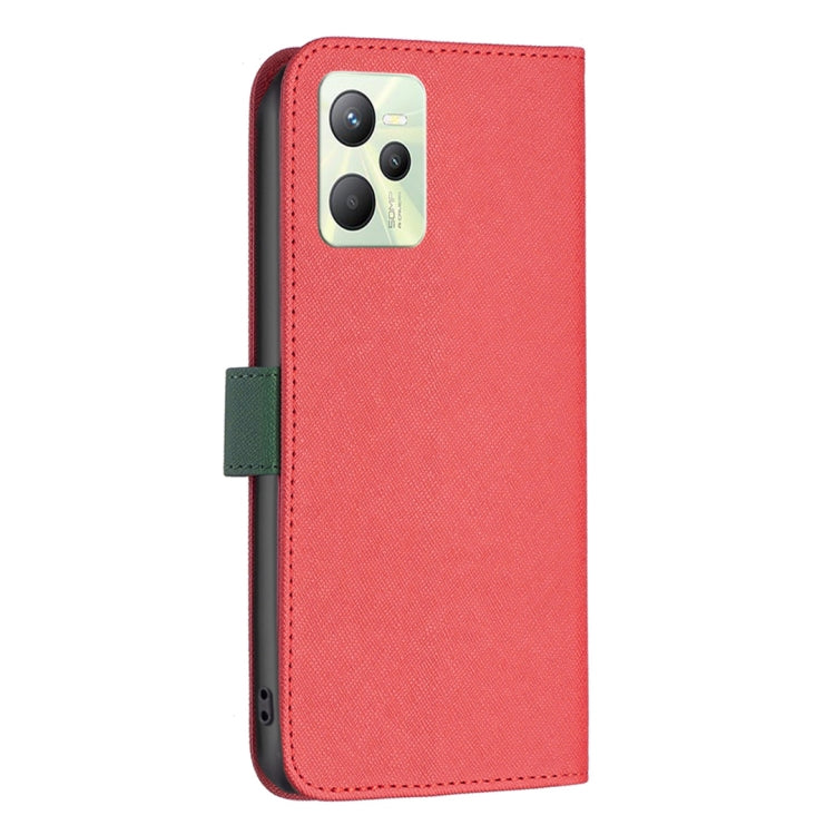 For OPPO Realme C35 BF13 Color Matching Cross Texture Leather Phone Case