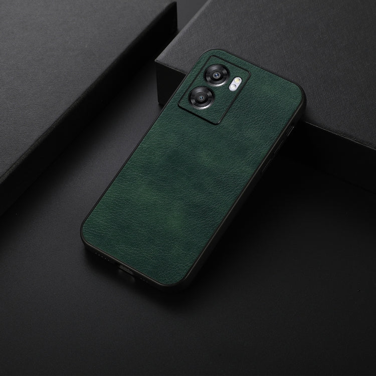 For OPPO A57 5G Accurate Hole Two-color Litchi Texture PU Phone Case