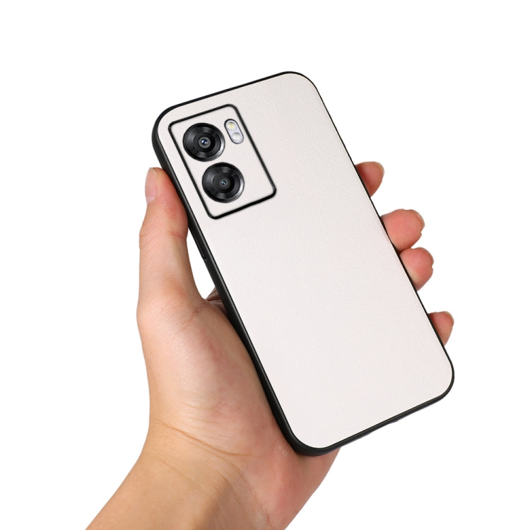 For OPPO A57 5G Accurate Hole Two-color Litchi Texture PU Phone Case