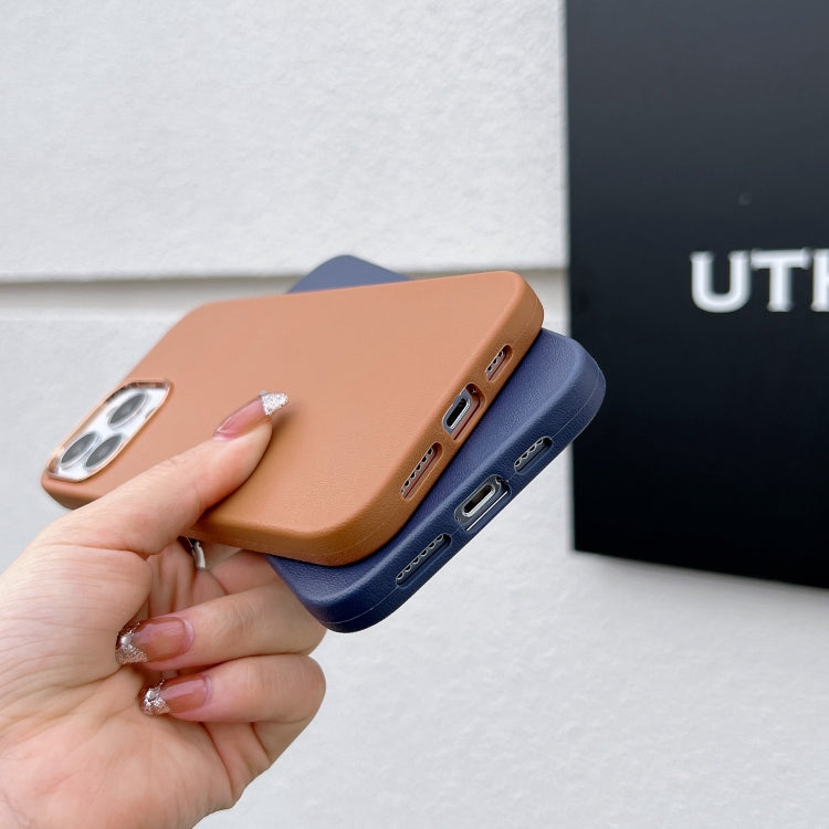 For iPhone 13 Pro Max Electroplated Leather Texture Phone Case