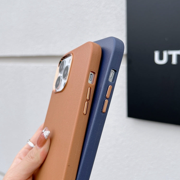 For iPhone 12 Pro Max Electroplated Leather Texture Phone Case