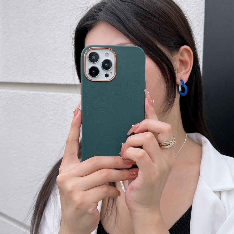 For iPhone 12 Electroplated Leather Texture Phone Case