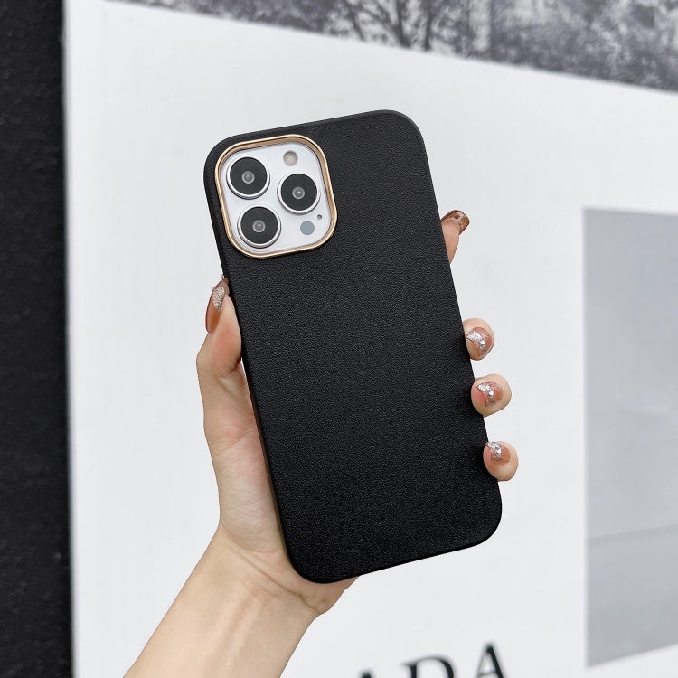 For iPhone 11 Pro Max Electroplated Leather Texture Phone Case