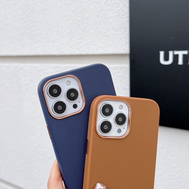 For iPhone 11 Pro Max Electroplated Leather Texture Phone Case