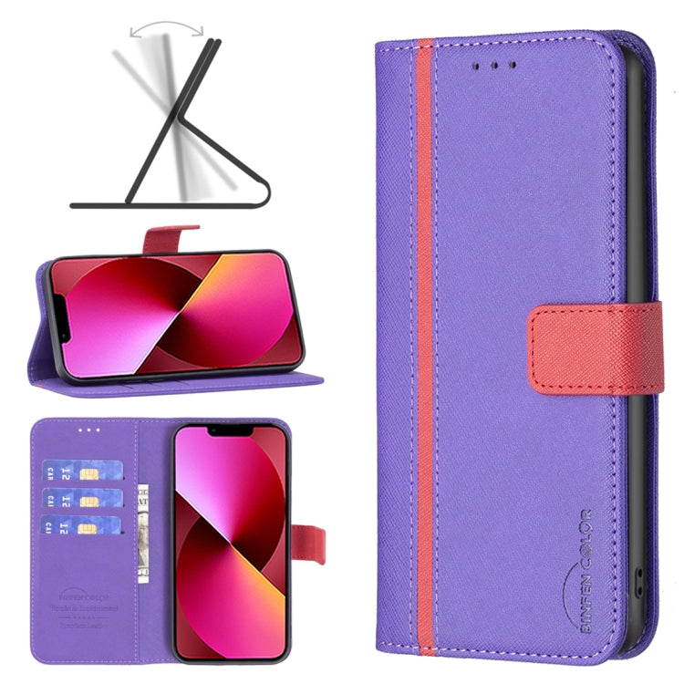 For iPhone 13 BF13 Color Matching Cross Texture Leather Phone Case