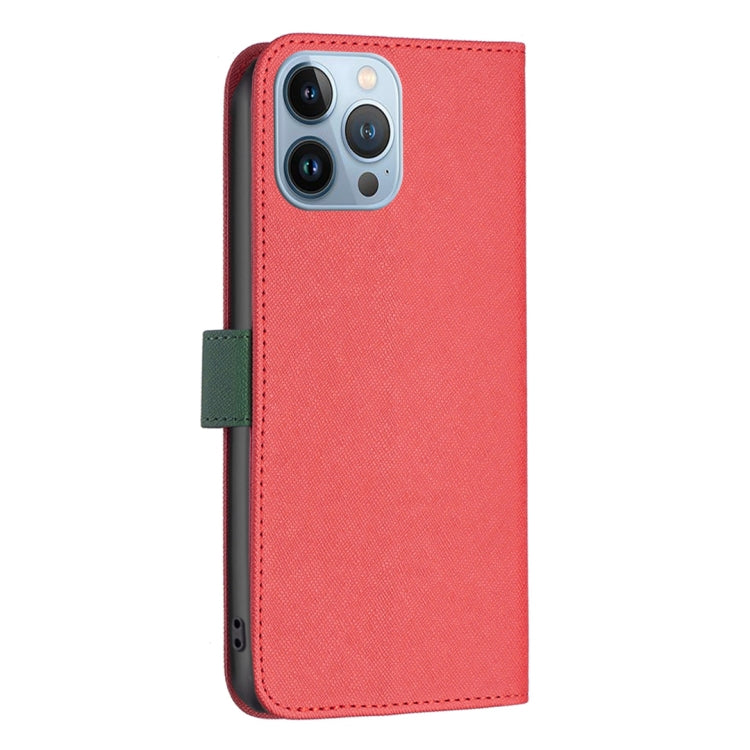 For iPhone 13 Pro BF13 Color Matching Cross Texture Leather Phone Case