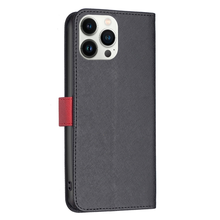 For iPhone 13 Pro Max BF13 Color Matching Cross Texture Leather Phone Case