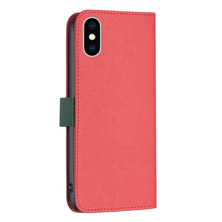 For iPhone XS Max BF13 Color Matching Cross Texture Leather Phone Case
