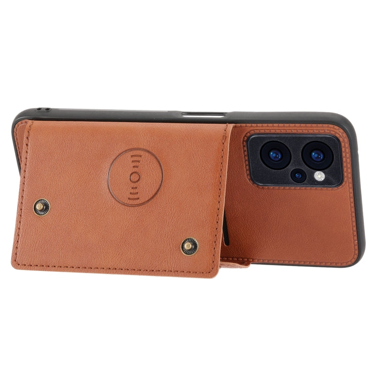 For OPPO Realme 9i Double Buckle PU + TPU Shockproof Magnetic Phone Case