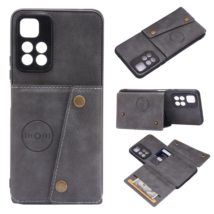 For Xiaomi Redmi Note 11 5G Chinese Double Buckle PU + TPU Shockproof Magnetic Phone Case