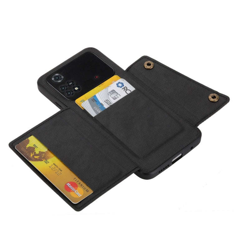 For Xiaomi Poco X4 Pro Double Buckle PU + TPU Shockproof Magnetic Phone Case