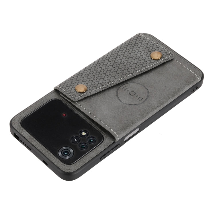 For Xiaomi Poco X4 Pro Double Buckle PU + TPU Shockproof Magnetic Phone Case