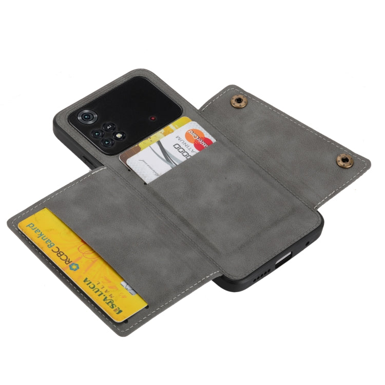 For Xiaomi Poco X4 Pro Double Buckle PU + TPU Shockproof Magnetic Phone Case