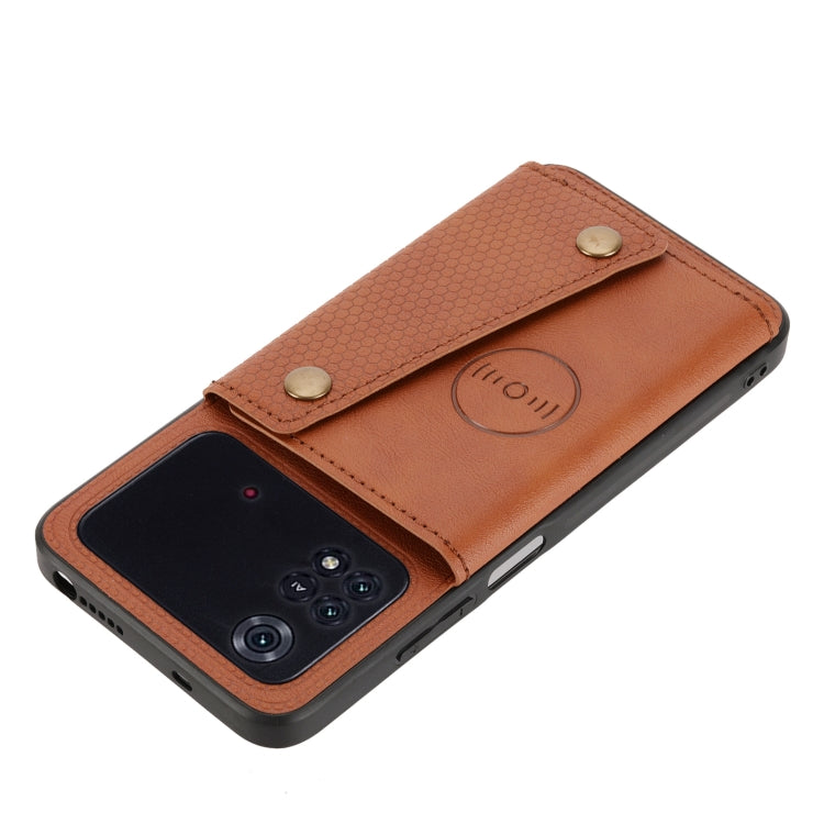 For Xiaomi Poco X4 Pro Double Buckle PU + TPU Shockproof Magnetic Phone Case