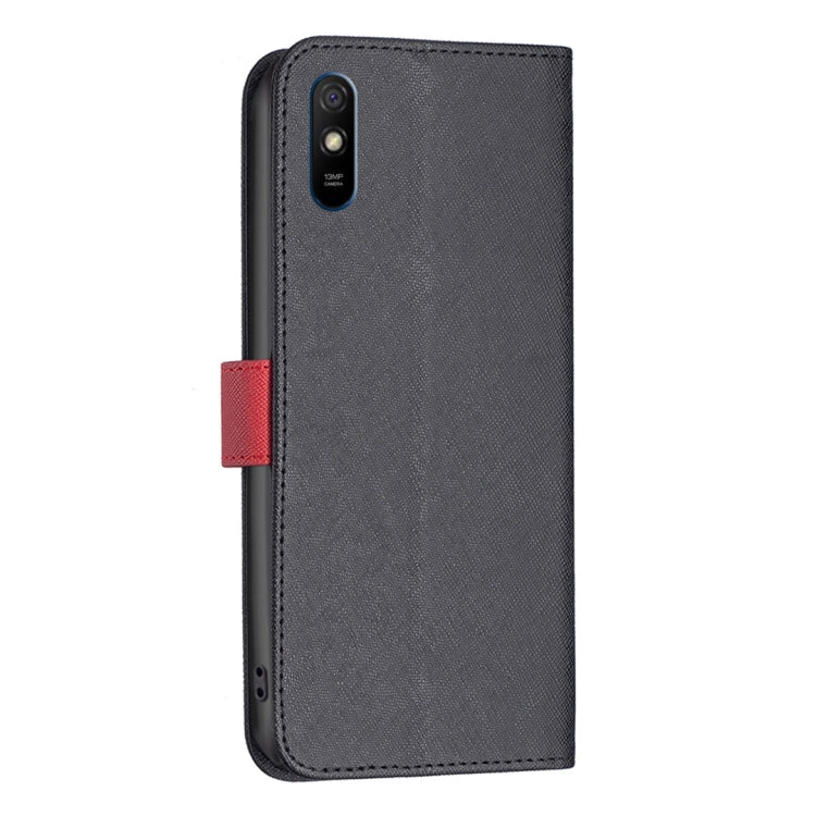 For Xiaomi Redmi 9A BF13 Color Matching Cross Texture Leather Phone Case