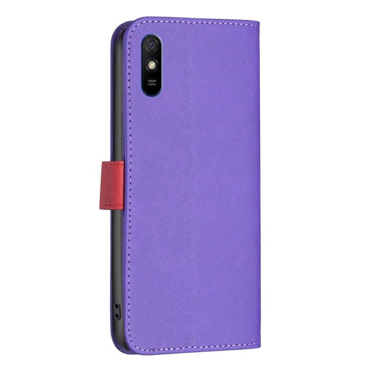 For Xiaomi Redmi 9A BF13 Color Matching Cross Texture Leather Phone Case