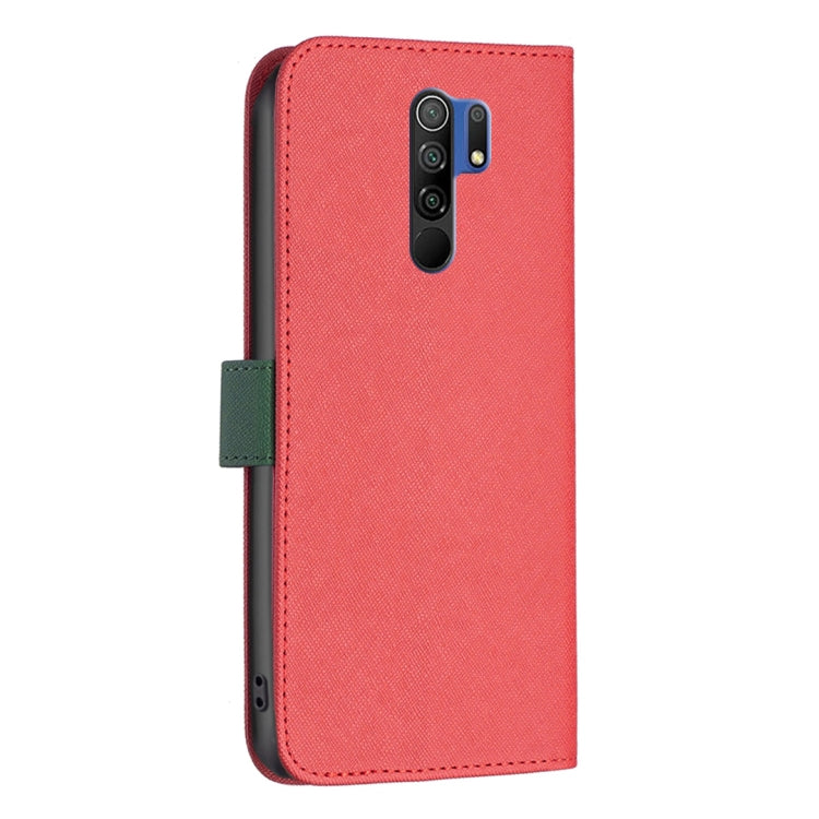 For Xiaomi Redmi 9 BF13 Color Matching Cross Texture Leather Phone Case