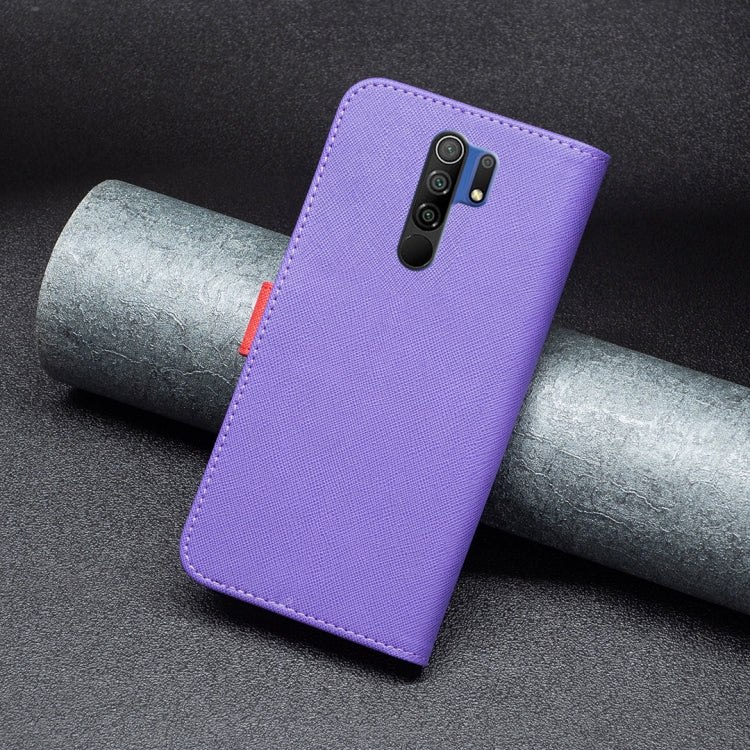 For Xiaomi Redmi 9 BF13 Color Matching Cross Texture Leather Phone Case